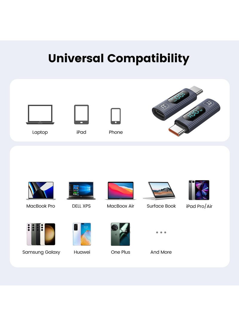 SYOSI 2 Pack USB to USB C Adapter, 100W USB C Female to USB C Male Extension Adapter Type C Power Meter Tester with Digital Display for iPad Pro iPhone 15 Pro Max MacBook Pro Laptop and All USB C Cable  - Image 5