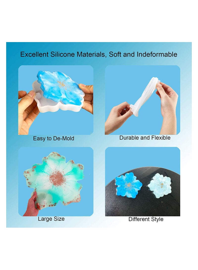 4PCS Coaster Resin Molds Set Coaster Silicone Molds for Epoxy Resin Flower Design Coaster Molds for Resin Casting Epoxy Mold for DIY Resin Crafts Cup Mats Home Decoration