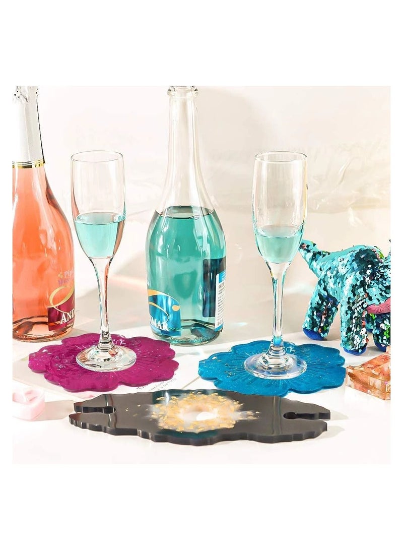 4PCS Coaster Resin Molds Set Coaster Silicone Molds for Epoxy Resin Flower Design Coaster Molds for Resin Casting Epoxy Mold for DIY Resin Crafts Cup Mats Home Decoration