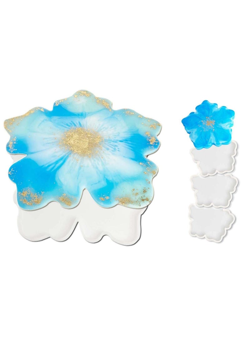 4PCS Coaster Resin Molds Set Coaster Silicone Molds for Epoxy Resin Flower Design Coaster Molds for Resin Casting Epoxy Mold for DIY Resin Crafts Cup Mats Home Decoration
