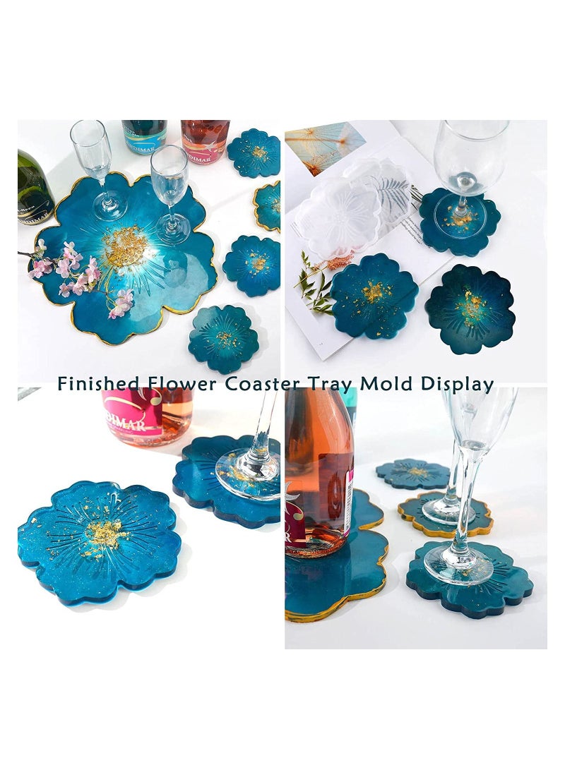 4PCS Coaster Resin Molds Set Coaster Silicone Molds for Epoxy Resin Flower Design Coaster Molds for Resin Casting Epoxy Mold for DIY Resin Crafts Cup Mats Home Decoration
