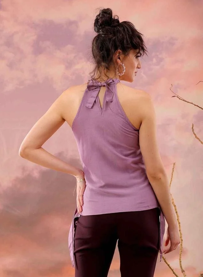 Freehand  Women Regular Fit Solid Round Neck Sleeveless Ruffled Top  | Best Price UAE
