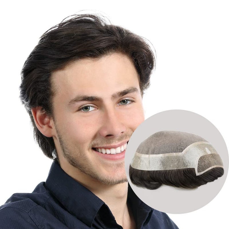 Amiable Toupee for Men Human Hair with fine mono lace100 European Human Hair Mens hair Replacement System Hair Pieces for Men 8X10 inch color 1B Off Black