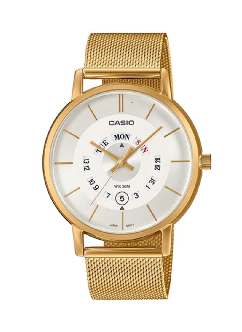 CASIO - Casio Men Watch - Analog Day and date display Dial White Dial Stainless Steel Mesh Bandd MTP-B135B-1AVDF. - Image 1