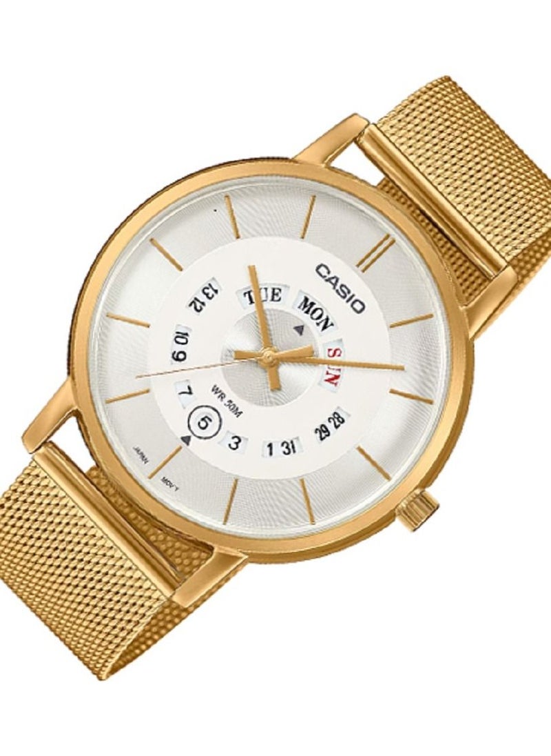 CASIO - Casio Men Watch - Analog Day and date display Dial White Dial Stainless Steel Mesh Bandd MTP-B135B-1AVDF. - Image 1