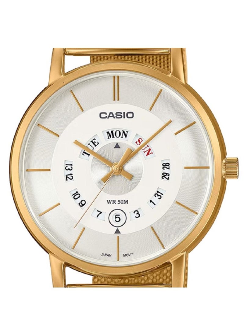 CASIO - Casio Men Watch - Analog Day and date display Dial White Dial Stainless Steel Mesh Bandd MTP-B135B-1AVDF. - Image 1