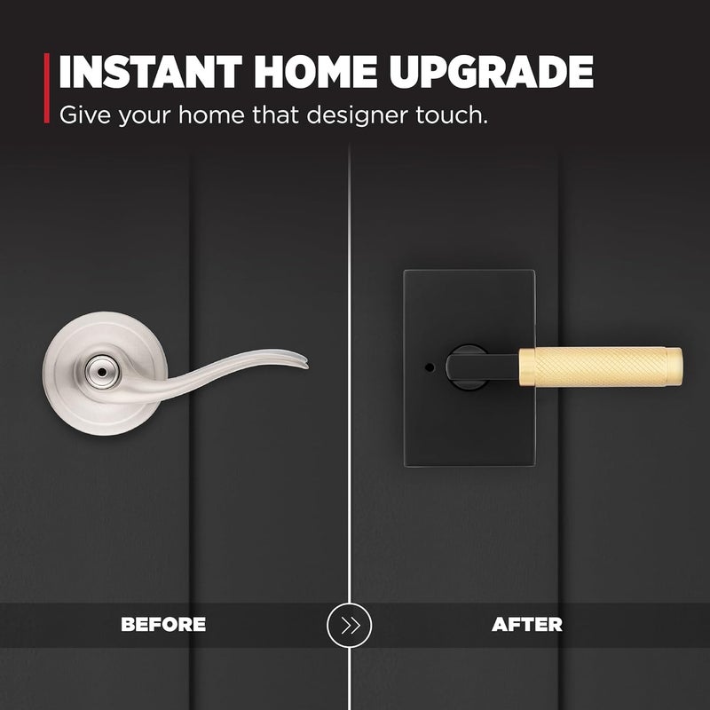 Kwikset Prava Interior Privacy Door Knurled Handle with Lock Door Lever For Bathroom and Bedroom Matte Black and Satin Brass Reversible Keyless Push Button Lock Door Lever with Microban Protection - Image 4