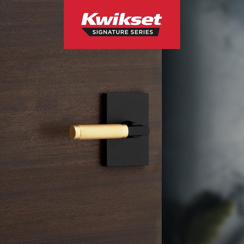 Kwikset Prava Interior Privacy Door Knurled Handle with Lock Door Lever For Bathroom and Bedroom Matte Black and Satin Brass Reversible Keyless Push Button Lock Door Lever with Microban Protection - Image 2