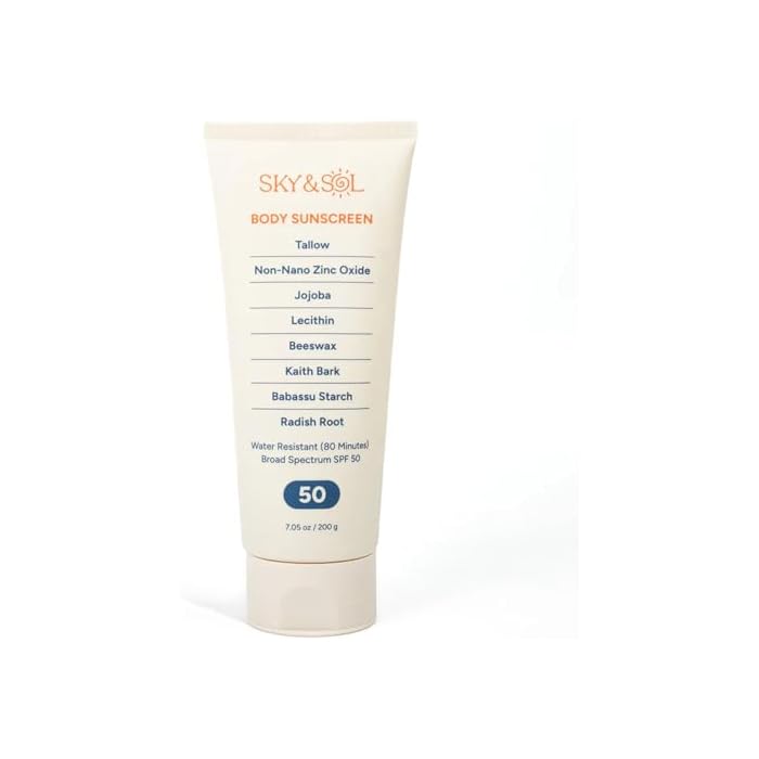 Sky & Sol XL Body Sunscreen SPF 50 (7.05 oz) – Reef Safe Mineral Sunscreen for Face & Body | Clean Water Resistant SPF 50 Sun Protection with Non-Nano Zinc Oxide