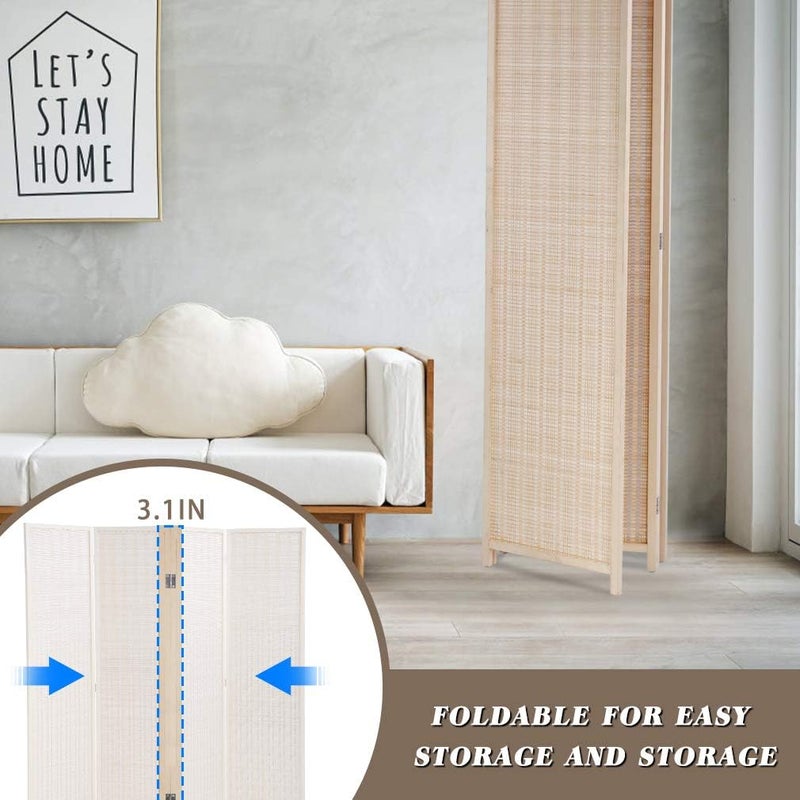 FDW Bamboo Room Divider Folding Privacy Wooden Screen 4 Panel 72 Inches High 17.7 Inches Wide Room Divider for Bedroom Office Study,Natural - Image 5