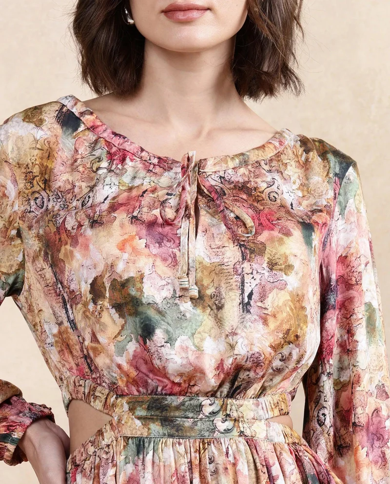 ريريزم Women's Printed Short Dress With Cut Out Detail
