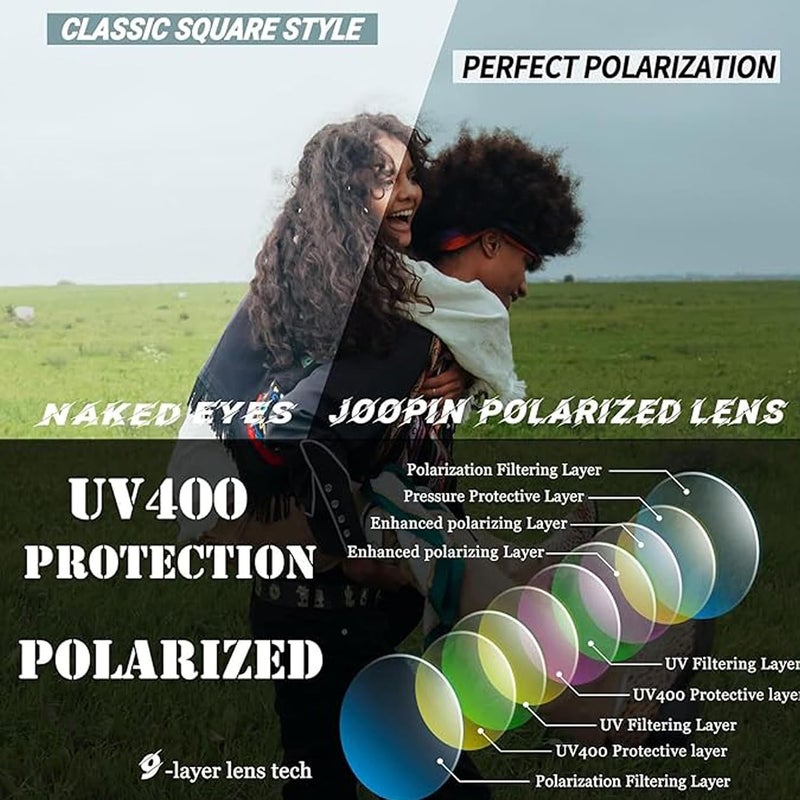 Joopin Square Sunglasses Men Women Polarized UV Protection Classic Trendy Lightweight Designer Sun Glasses for Driving Fishing Hiking Golf - Image 5