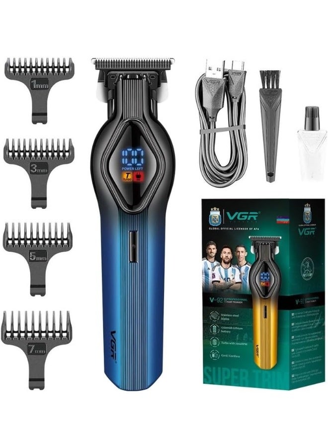 VGR V-921 Professional Digital Display Turbo function 7000RPM Pro Li Outliner Rechargeable Electric Cordless Hair Clipper Grooming Kit T-Blade Close Cutting 0mm Bald Head Clipper 200 min Runtime, BLUE multicolour - Image 1