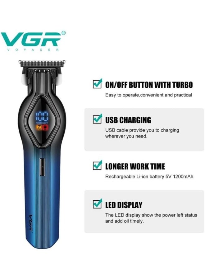 VGR V-921 Professional Digital Display Turbo function 7000RPM Pro Li Outliner Rechargeable Electric Cordless Hair Clipper Grooming Kit T-Blade Close Cutting 0mm Bald Head Clipper 200 min Runtime, BLUE multicolour - Image 2