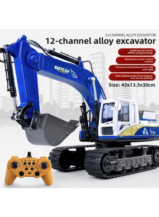 Remote Control Simulation Engineering Car Alloy Car Model Children's Toy Car Excavator Suit Hot Toy Wholesale-Color:Alloy-twelve-way Blue Excavator [color Box]-Scale:[top Configuration] 3 Sets Of Charging Sets  - Image 1