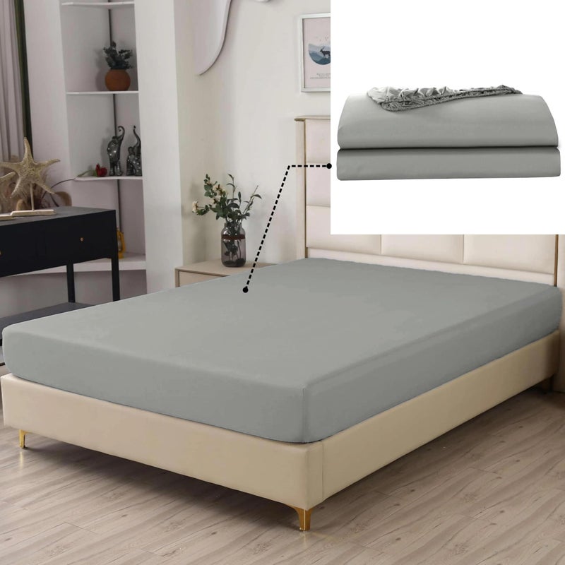 SDIII Gray Queen Fitted Sheet Only 2 Pack Hotel Quality Brushed Microfiber Fitted Sheets Soft and Breathable Deep Pocket Sheets for Queen Size Bed