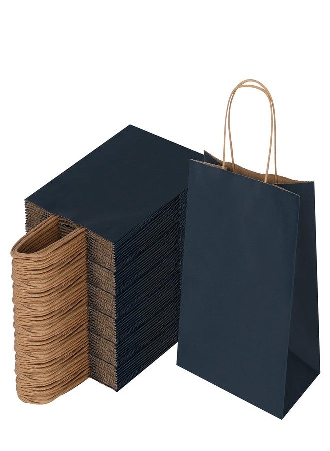 Joybe 100 Pack 8x4.75x10 Inch Medium Navy Blue Kraft Paper Bags with Handles Bulk, Craft Paper Gift Bags for Party Favors Retail Shopping Business Goody Merchandise Take Out Blank Sacks (100pcs) - Image 1