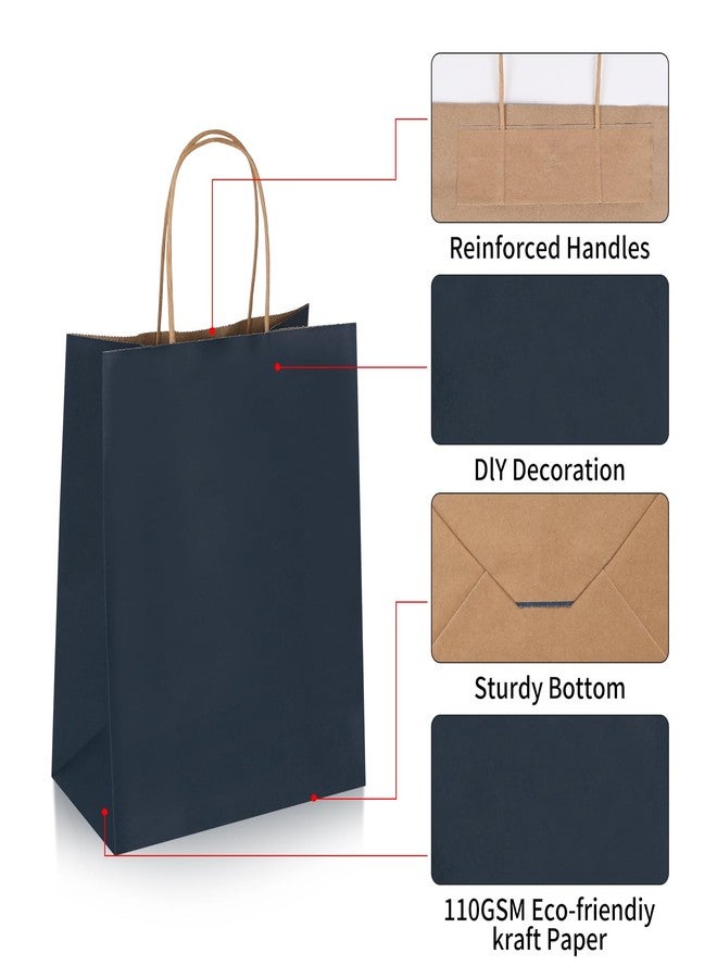 Joybe 100 Pack 8x4.75x10 Inch Medium Navy Blue Kraft Paper Bags with Handles Bulk, Craft Paper Gift Bags for Party Favors Retail Shopping Business Goody Merchandise Take Out Blank Sacks (100pcs) - Image 3