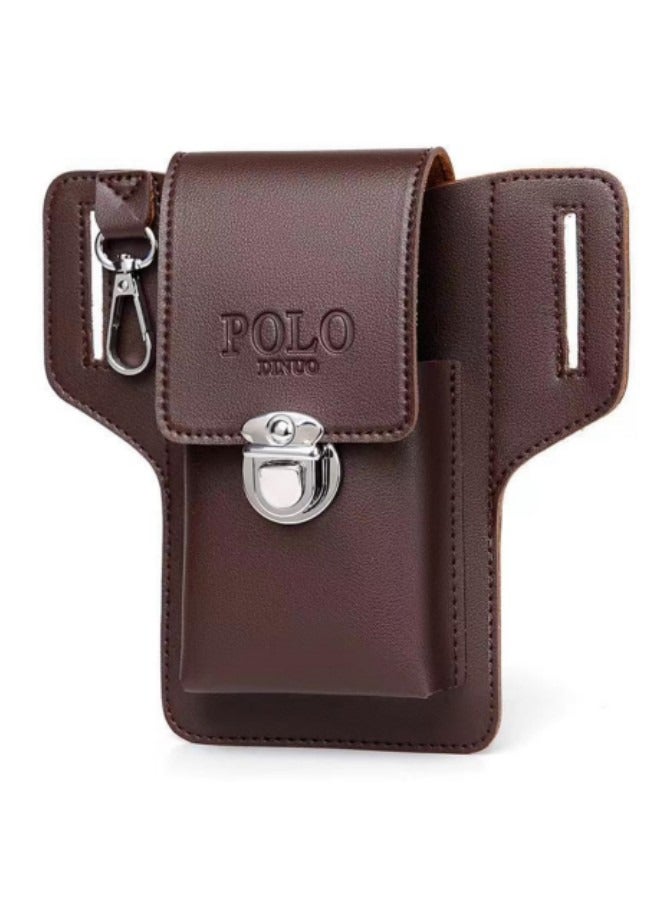 GGEROU حقيبة خصر جلدية عتيقة مع حزام وخطاف وحلقة لحمل الهاتف وحافظة محفظة باللون البني - Image 1