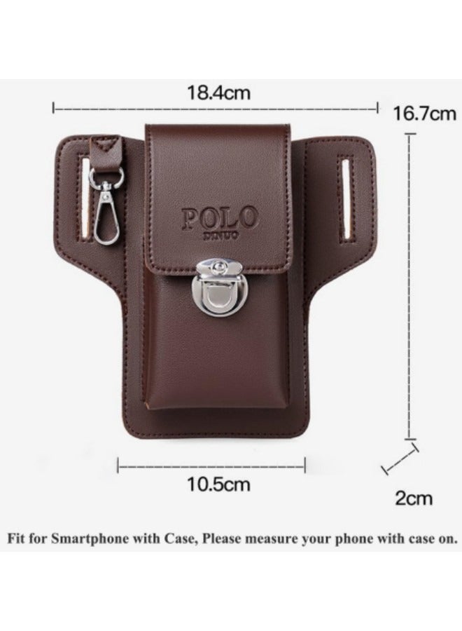 GGEROU حقيبة خصر جلدية عتيقة مع حزام وخطاف وحلقة لحمل الهاتف وحافظة محفظة باللون البني - Image 4