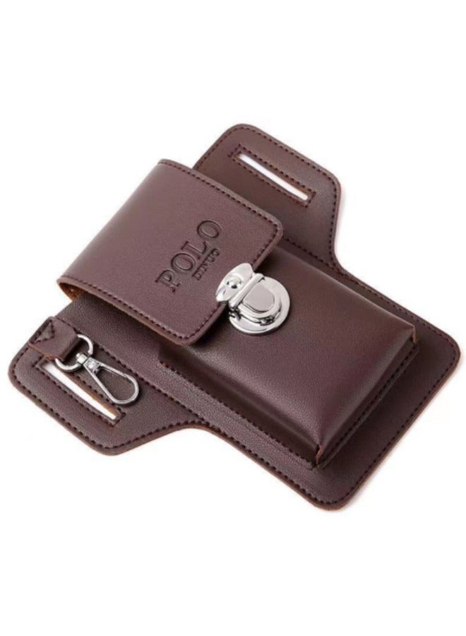 GGEROU حقيبة خصر جلدية عتيقة مع حزام وخطاف وحلقة لحمل الهاتف وحافظة محفظة باللون البني - Image 2