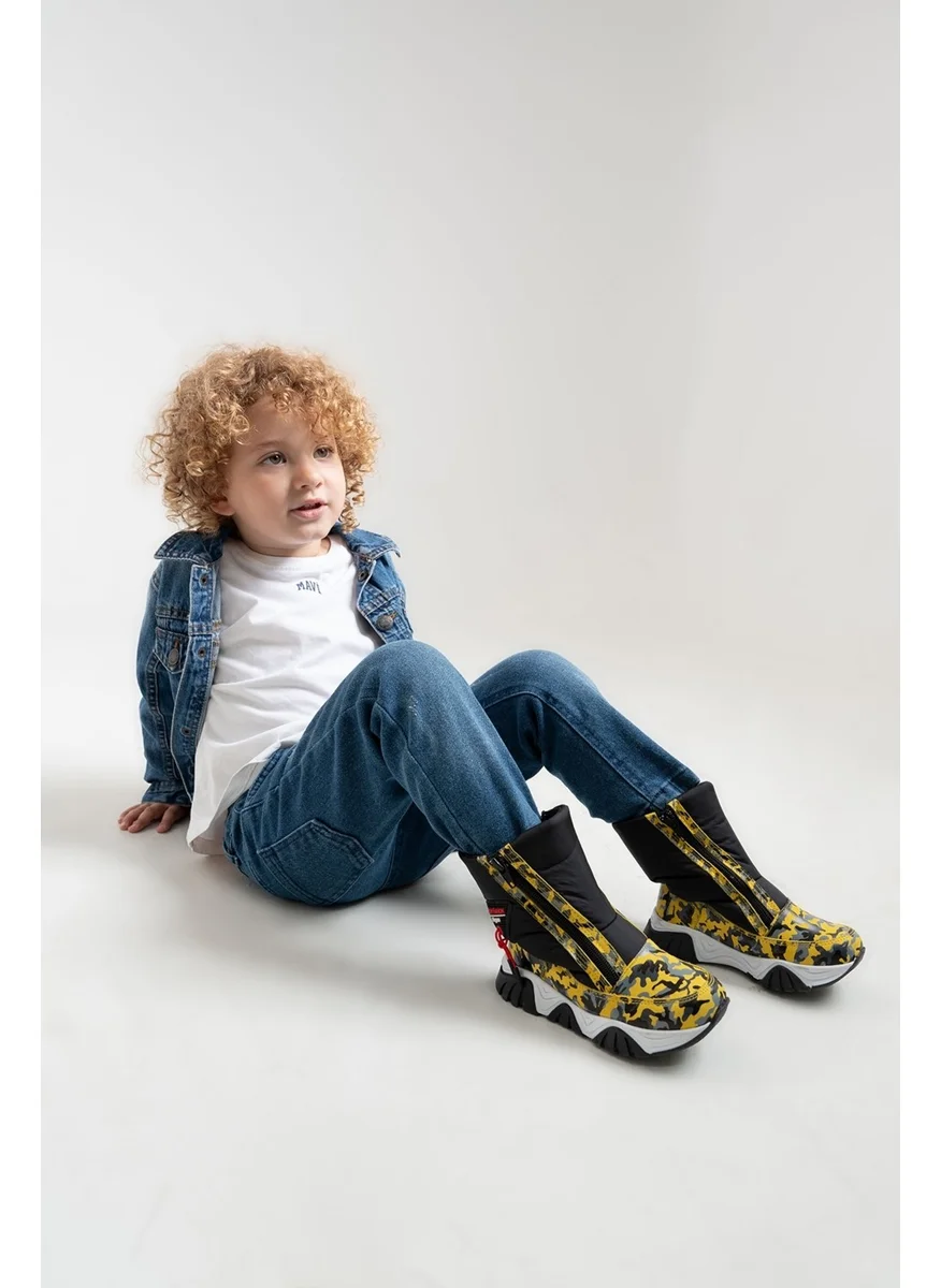 Mnpc Boy Yellow Genuine Leather Fur Anatomical Snow Boots