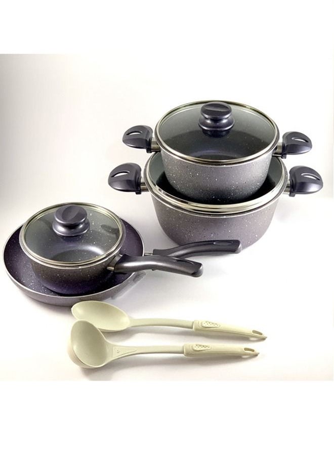 Homemaker 9-Piece Granite Vega Cookware Set - Glass Lids - 2 Deep Pots - 1 Sauce Pan - 1 Frypan - 1 Spoon - 1 Scoop -  Non-Stick Surface - PFOA Free -  Violet/Clear  - Image 2