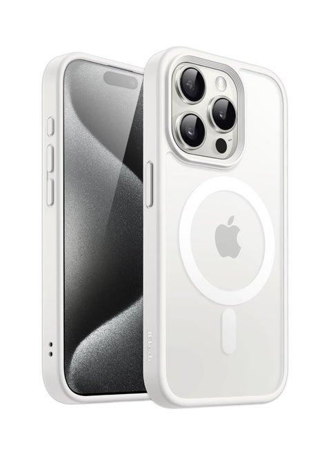 Matte Magnetic case for iPhone 14 Pro , High Grade Drop Protection with Shockproof Strip, Translucent Matte Back Phone Case (White)