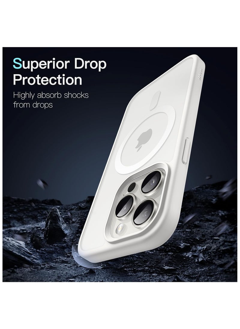 Denx - Matte Magnetic case for iPhone 14 Pro , High Grade Drop Protection with Shockproof Strip, Translucent Matte Back Phone Case (White) - Image 1