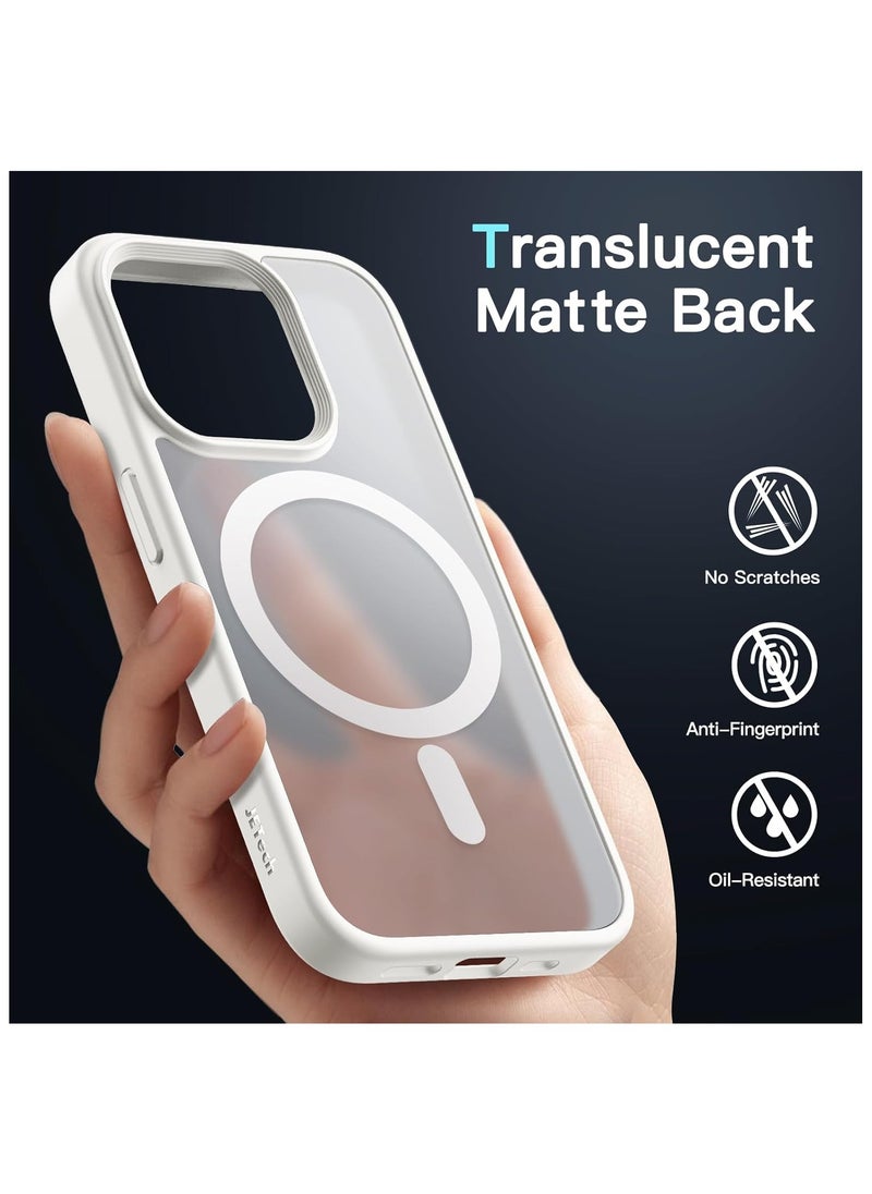 Denx - Matte Magnetic case for iPhone 14 Pro , High Grade Drop Protection with Shockproof Strip, Translucent Matte Back Phone Case (White) - Image 1