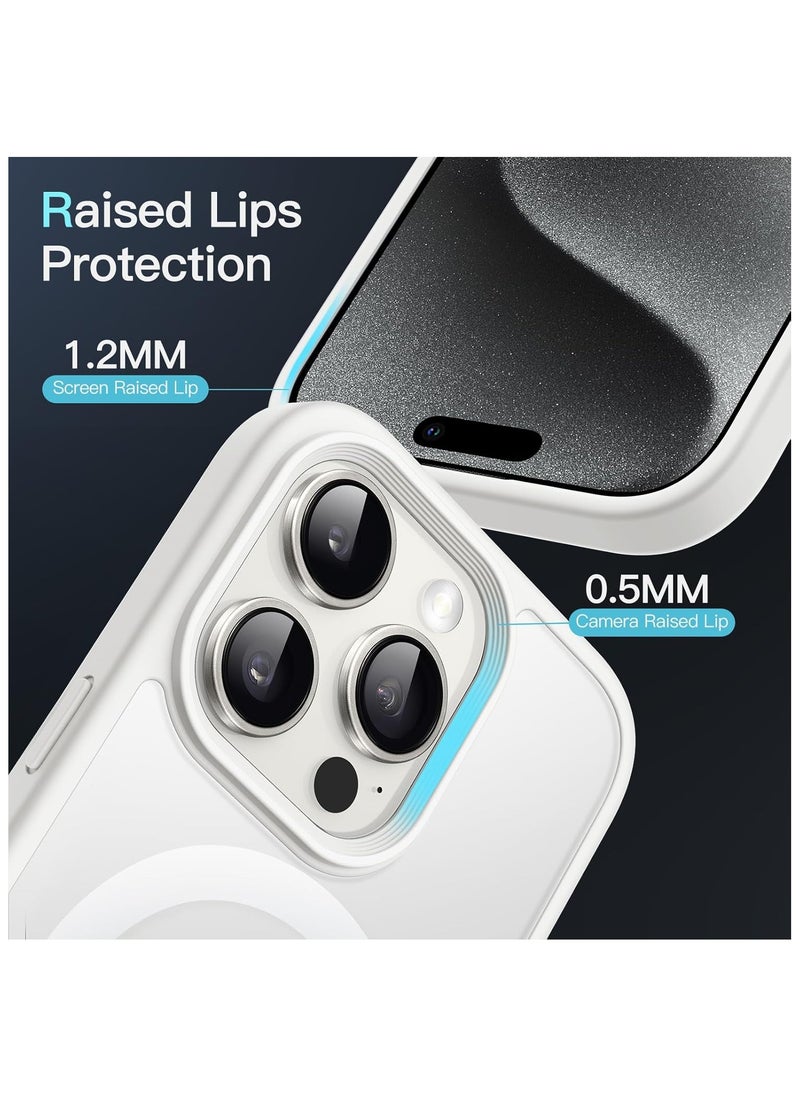 Denx - Matte Magnetic case for iPhone 14 Pro , High Grade Drop Protection with Shockproof Strip, Translucent Matte Back Phone Case (White) - Image 1