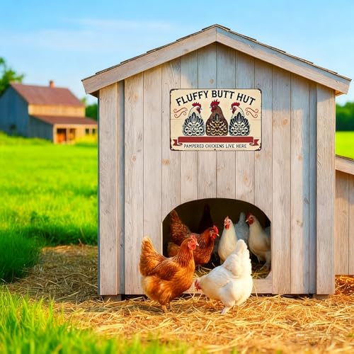 Funnysign Vintage Fluffy Butt Hut Pampered Chickens Live Here Chicken Tin Sign for Chicken Coop Farm Kitchen Garden Yard Decor 8x12 inch (3940) - Image 4