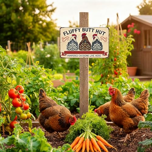 Funnysign Vintage Fluffy Butt Hut Pampered Chickens Live Here Chicken Tin Sign for Chicken Coop Farm Kitchen Garden Yard Decor 8x12 inch (3940) - Image 5