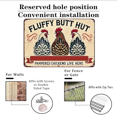 Funnysign Vintage Fluffy Butt Hut Pampered Chickens Live Here Chicken Tin Sign for Chicken Coop Farm Kitchen Garden Yard Decor 8x12 inch (3940) - Image 3