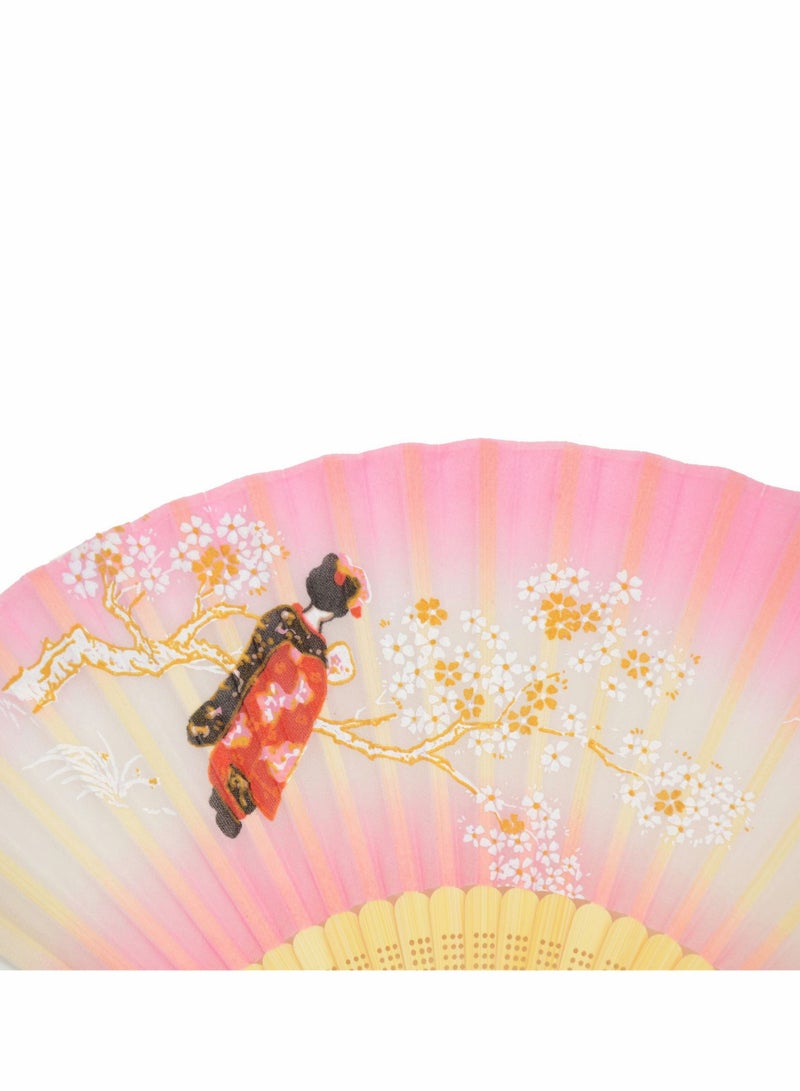 إسكدنيا Folding Hand Fan, Chinese/Japanese Vintage Retro Style Bamboo Wood Silk Fan with a Fabric Sleeve for Women, Pink - Image 2