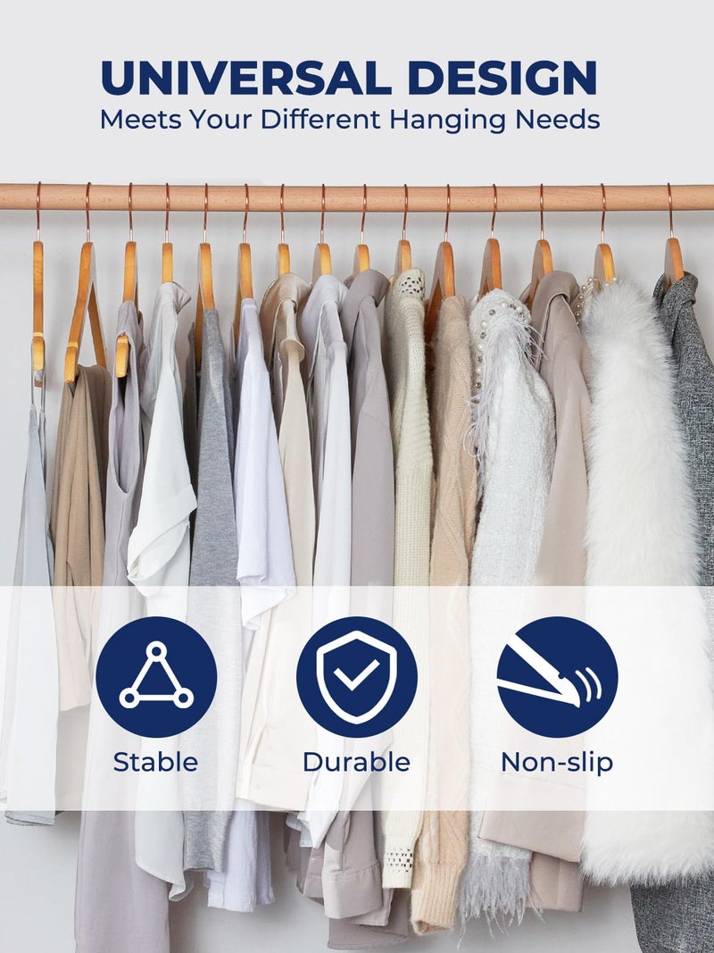 Smartor Wooden Hangers 10 Pack, Solid Wood Coat Hanger for Closet, Heavy Duty Wood Hangers for Suits, Shirts, Dresses, with 360Â° Rose Gold Hook, Non Slip Pant Bar, Natural - Image 2