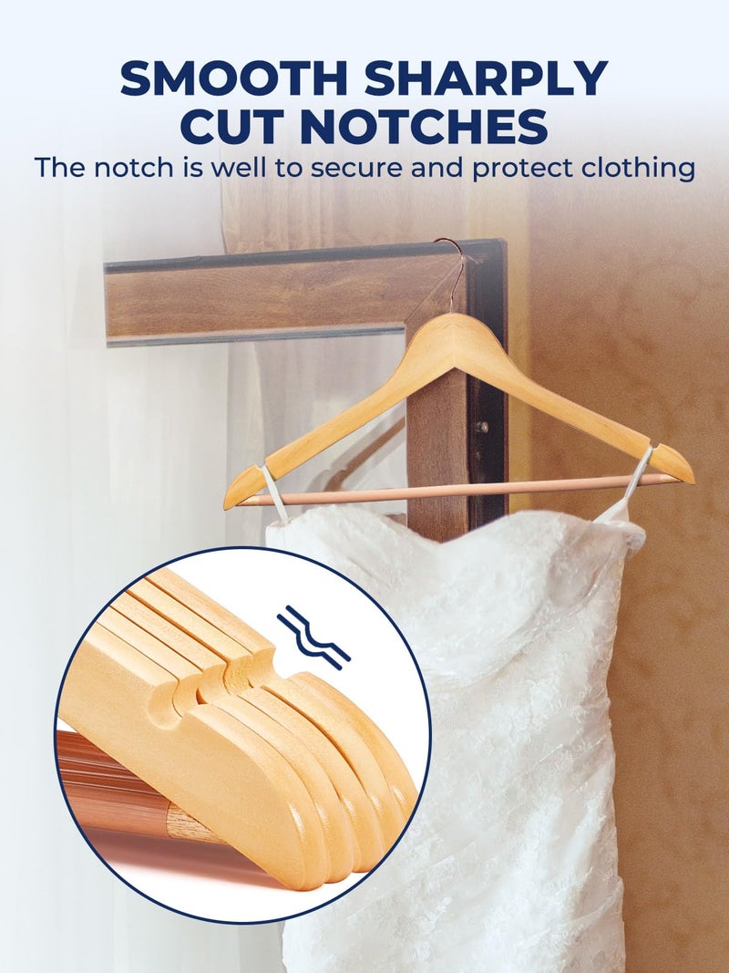 Smartor Wooden Hangers 10 Pack, Solid Wood Coat Hanger for Closet, Heavy Duty Wood Hangers for Suits, Shirts, Dresses, with 360Â° Rose Gold Hook, Non Slip Pant Bar, Natural - Image 5