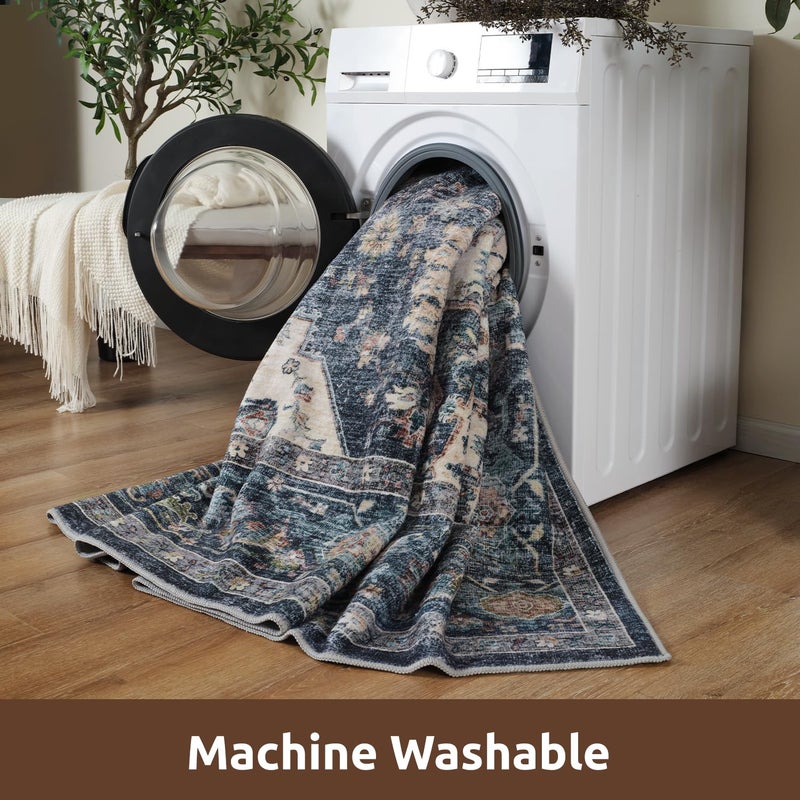 AMOAMI-Area Rug 6X9 Rugs for Living Room-Vintage Soft Blue Rugs for Bedroom-Non Slip Carpet-Machine Washable Rug for Dining Room Living Room Bedroom Office Under Table - Image 4