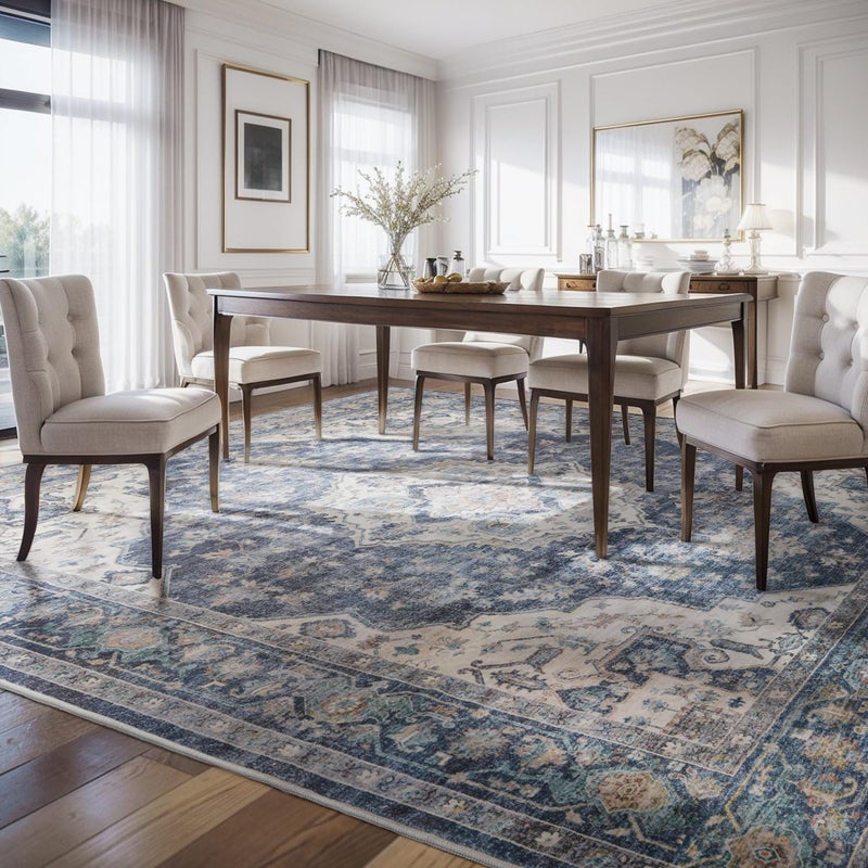 AMOAMI-Area Rug 6X9 Rugs for Living Room-Vintage Soft Blue Rugs for Bedroom-Non Slip Carpet-Machine Washable Rug for Dining Room Living Room Bedroom Office Under Table - Image 5