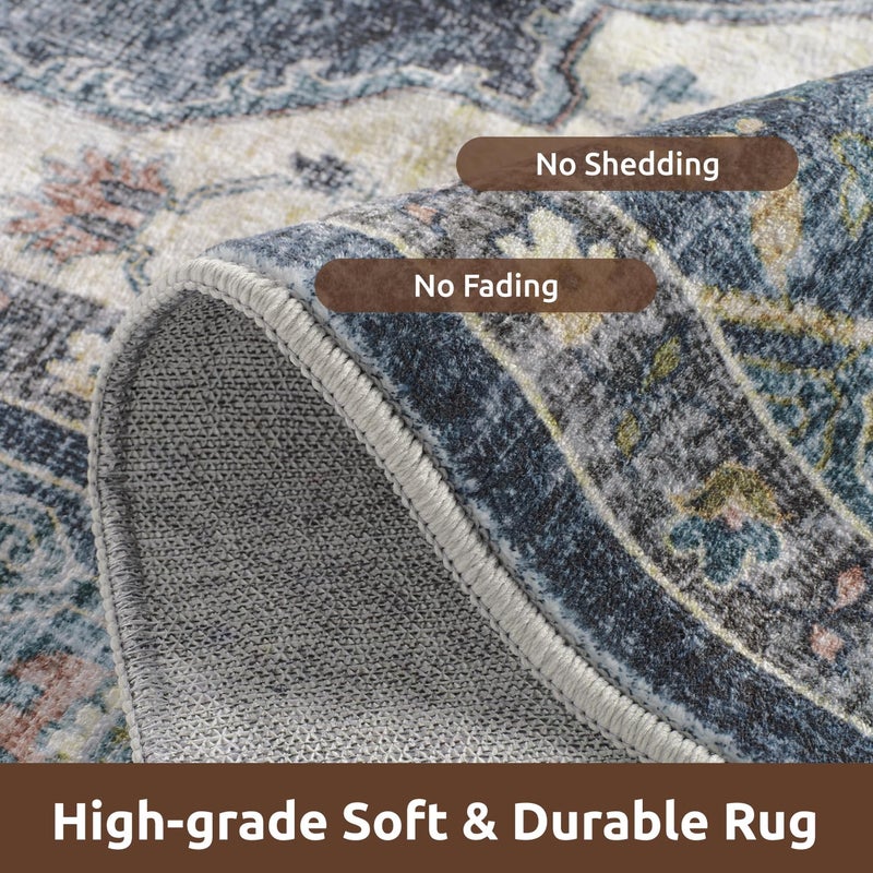 AMOAMI-Area Rug 6X9 Rugs for Living Room-Vintage Soft Blue Rugs for Bedroom-Non Slip Carpet-Machine Washable Rug for Dining Room Living Room Bedroom Office Under Table - Image 3