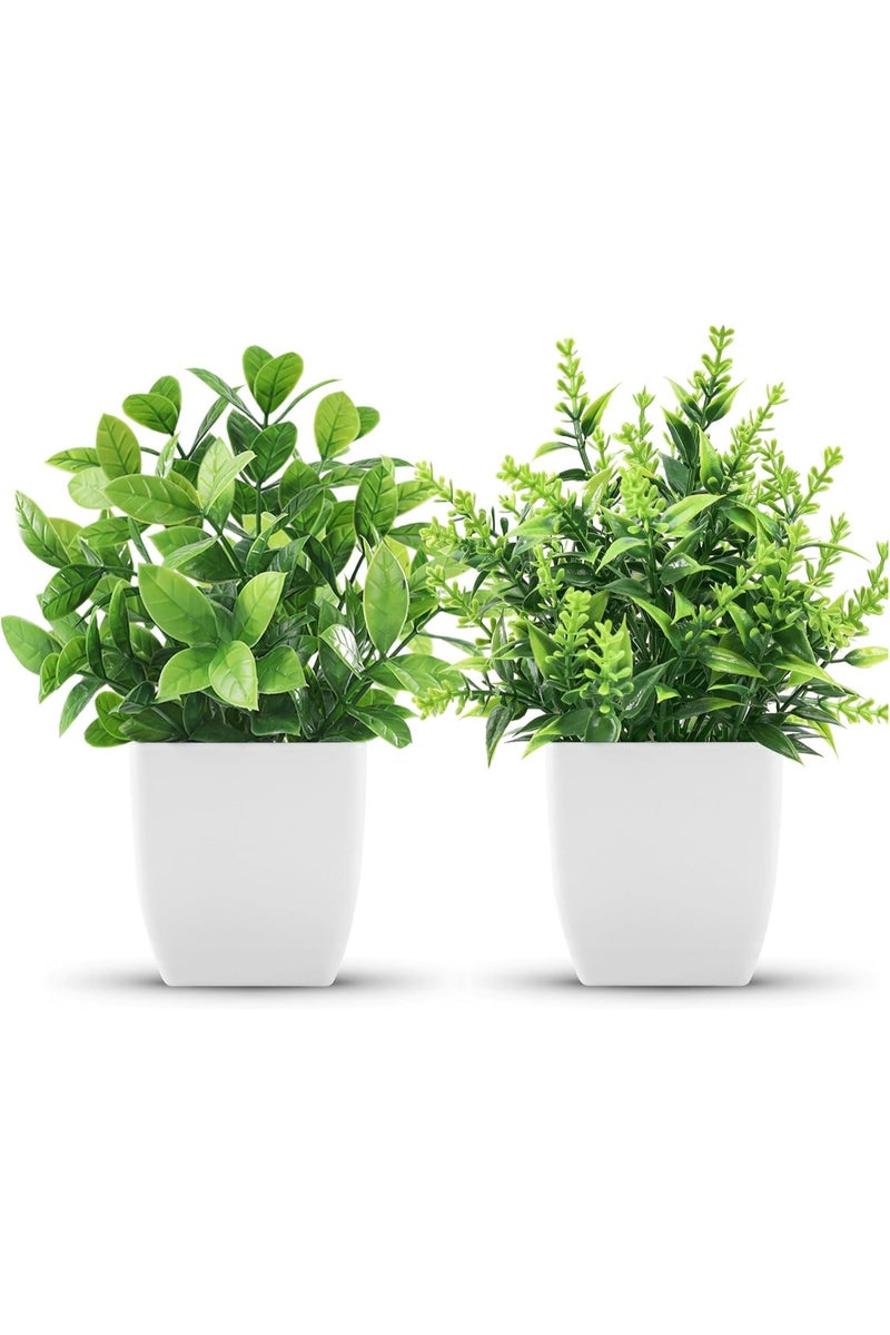 Der Rose 2 Pack Small Fake Plants – Mini Artificial Potted Greenery for Indoor Home, Office, Farmhouse, Bathroom, and Room Decor