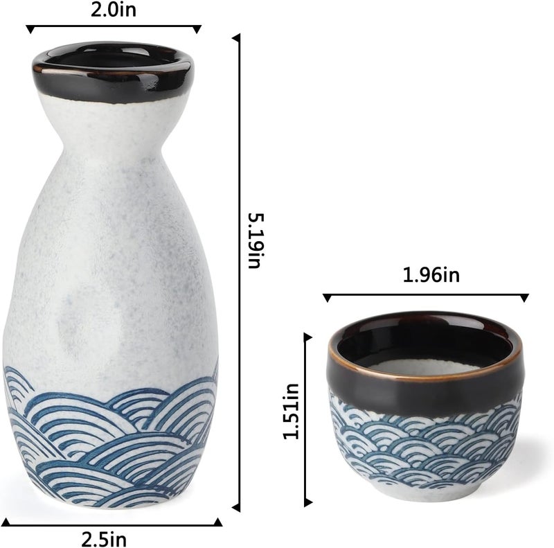 forkmannie Sake Set Ceramic Japanese Sake Set of 7 include 1 Sake bottle 6 Sake Cups for Hot or Cold Sake at Home or Restaurant - Image 2