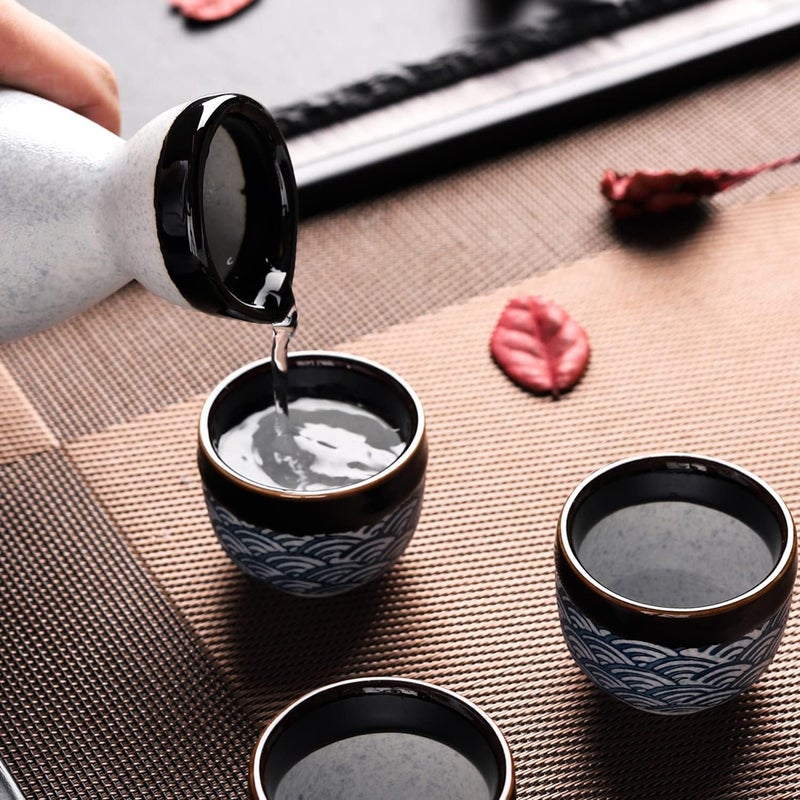 forkmannie Sake Set Ceramic Japanese Sake Set of 7 include 1 Sake bottle 6 Sake Cups for Hot or Cold Sake at Home or Restaurant - Image 4