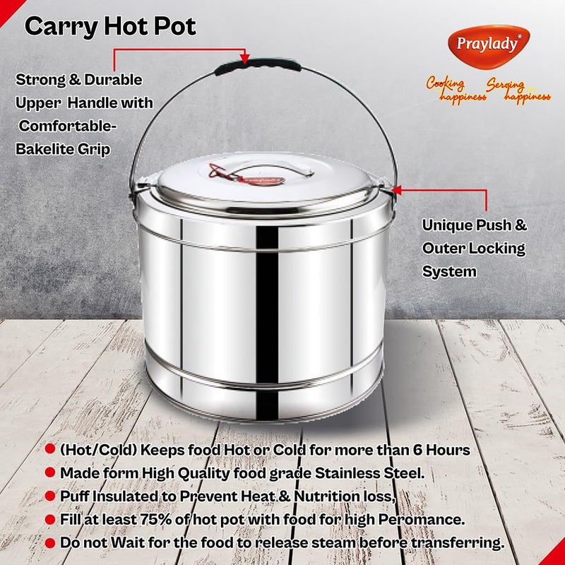 Praylady Stainless Steel Insulated Carry Hot Pot 7500 ML Silver - Image 3