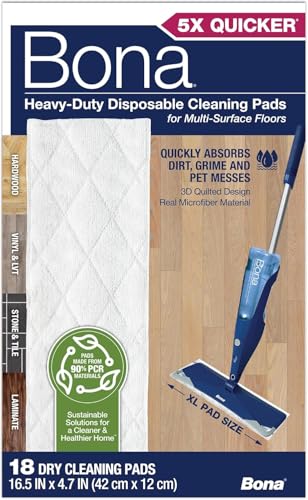 Bona Multi-Surface Floor Cleaning Pads - 18 Refills - Heavy-Duty, Disposable, Microfiber Pads for Easy Floor Cleaning - Image 1