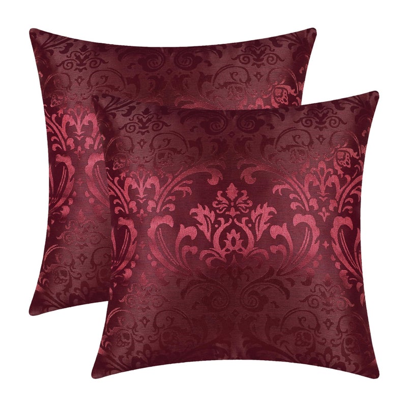 CaliTime Pack of 2 Throw Pillow Covers Cases for Couch Sofa Home Decoration Vintage Damask Floral Shining  Dull Contrast 18 X 18 Inches Burgundy