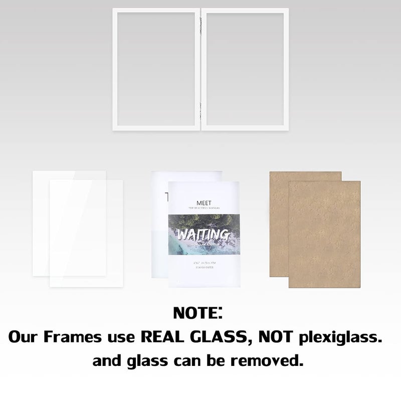 WUTL إطارات صور مزدوجة مقاس 4X6 من خشب Mdf مع حامل زجاجي حقيقي عموديًا على سطح الطاولة باللون الأبيض - Image 3