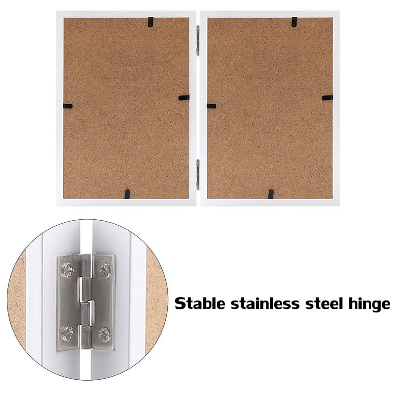 WUTL إطارات صور مزدوجة مقاس 4X6 من خشب Mdf مع حامل زجاجي حقيقي عموديًا على سطح الطاولة باللون الأبيض - Image 4