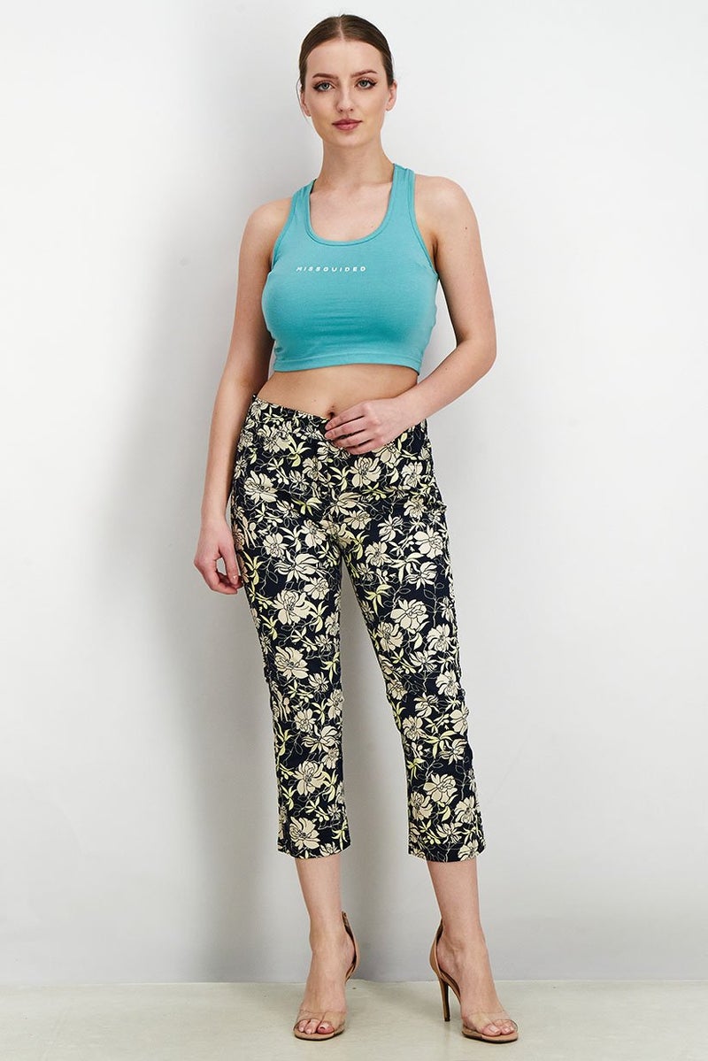 ESPRIT Women Skinny Fit Stretchable Floral Pants, Navy Combo  - Image 3