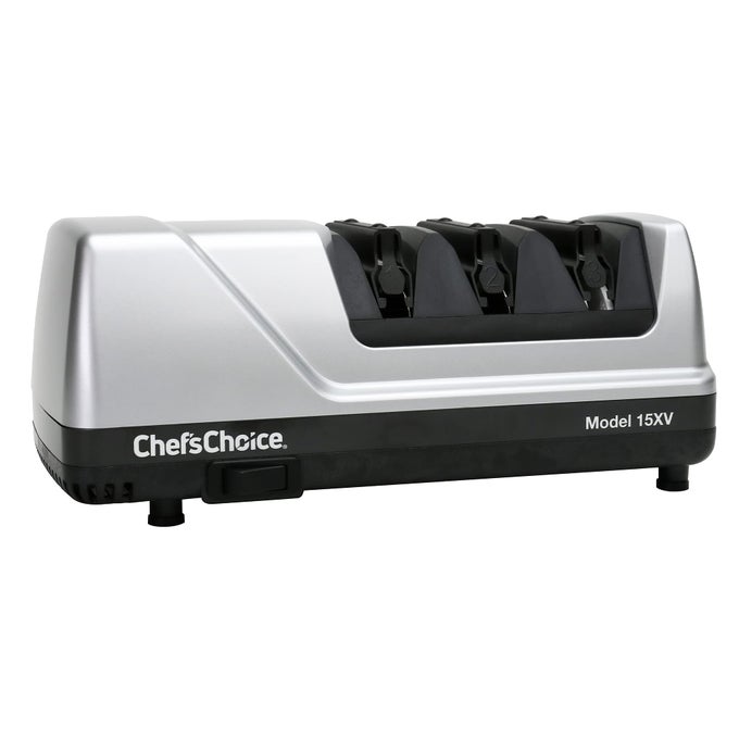 CHEFSCHOICE 15XV EDGESELECT PROFESSIONAL ELECTRIC KNIFE SHARPENER WITH 100PERCENT DIAMOND ABRASIVES AND PRECISION ANGLE GUIDES FOR STRAIGHT EDGE AND SERRATED KNIVES 3STAGE GRAY